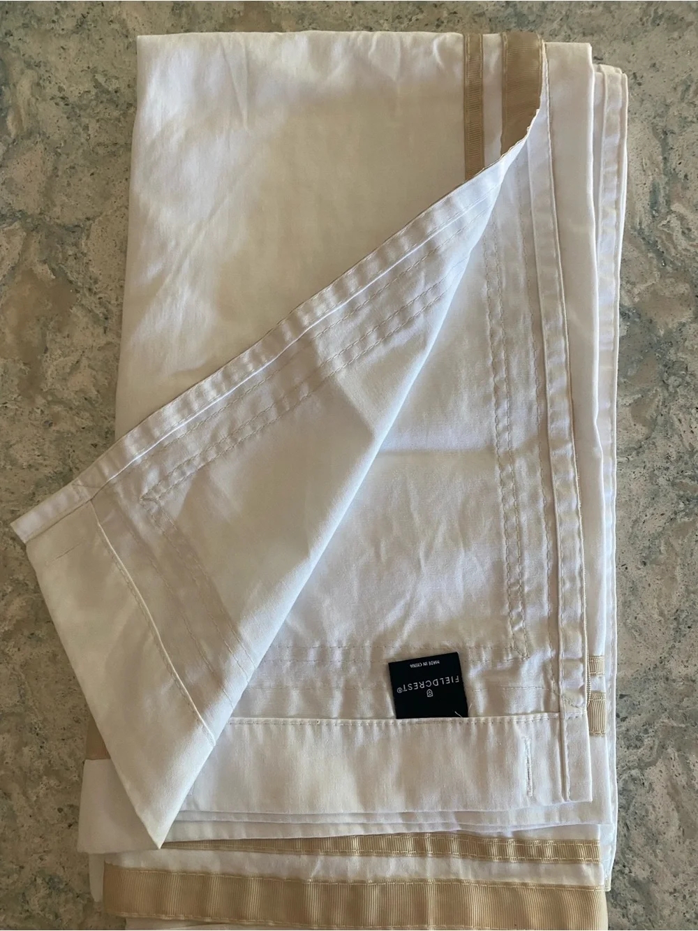 Fieldcrest White Shower Curtain with Beige Trim